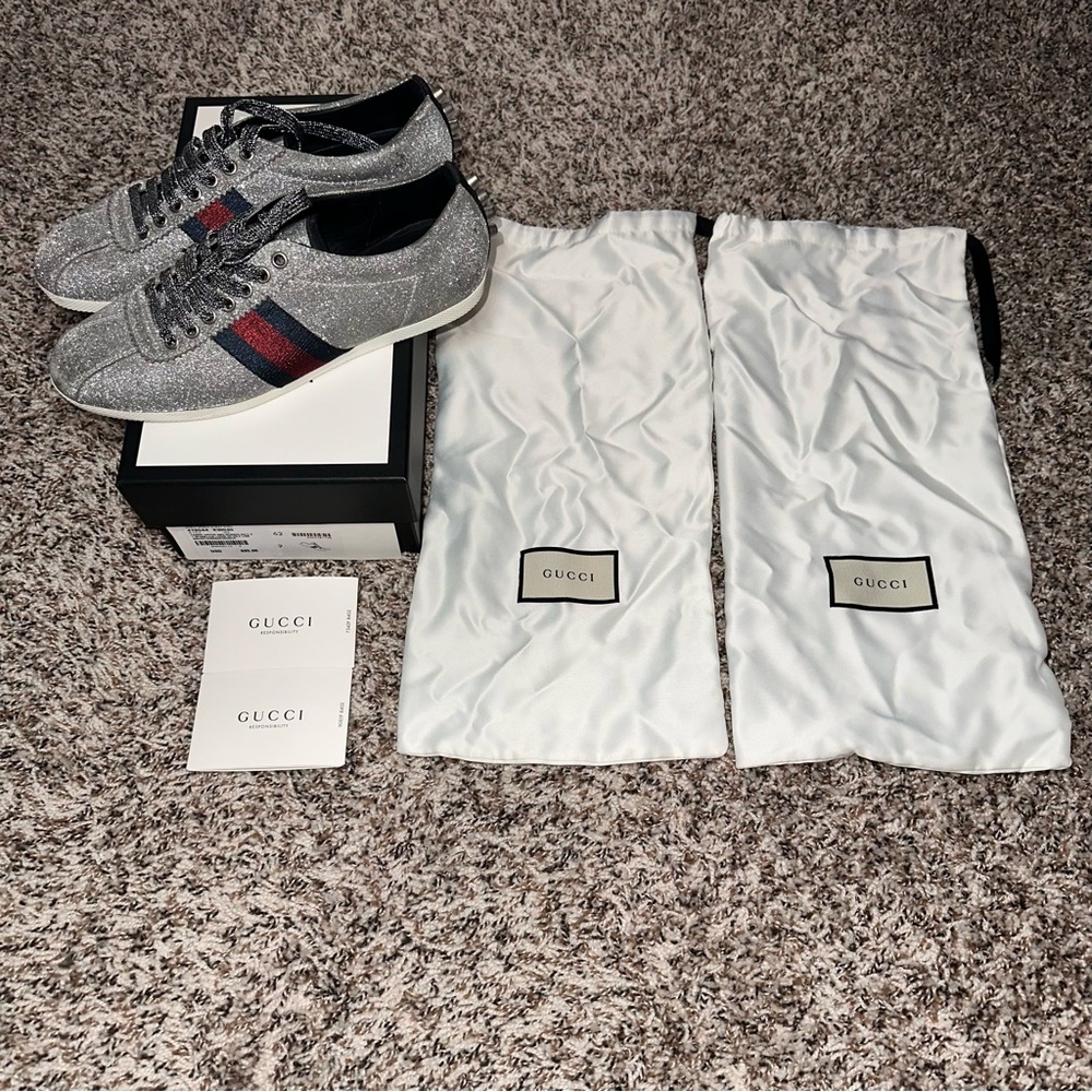 Gucci Shoes | Gucci Glitter Web Sneakers | Authentic | Women’s US 9